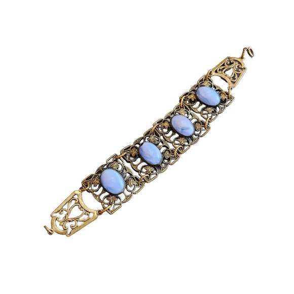 Vintage Mottled Czech Glass & Filigree Bracelet (A2183) - Picture 1 of 8